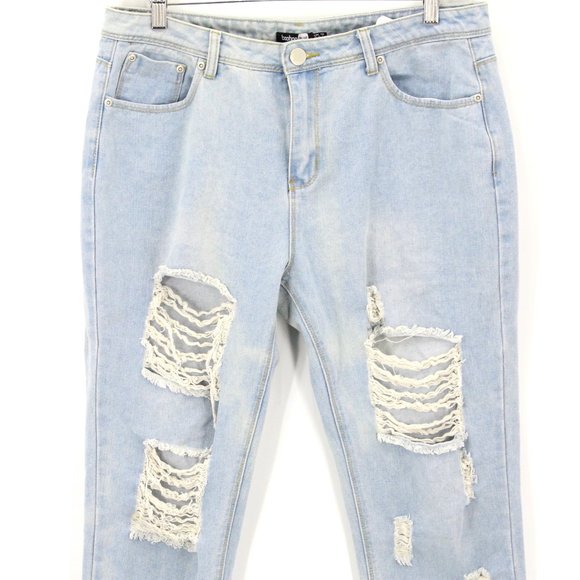 Boohoo Blue Jeans Women's Blue Denim High Rise Light Washed Distressed Size 12 - Picture 1 of 10